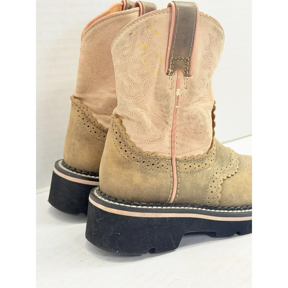 Ariat Fatbaby Cowgirl Boots Girls US 10 Pink Tan Suede Western Style 38290